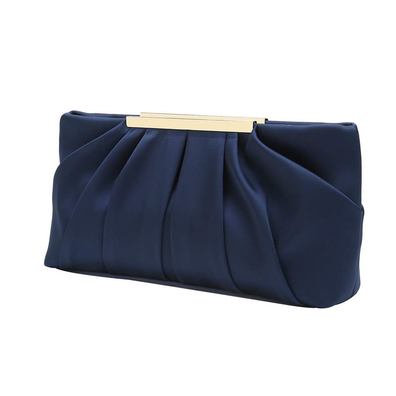 CHARMING TAILOR Clutch Evening Bag Elegant Pleated Satin Formal Handbag Simple Classy Purse for Women (Navy) - Image 1